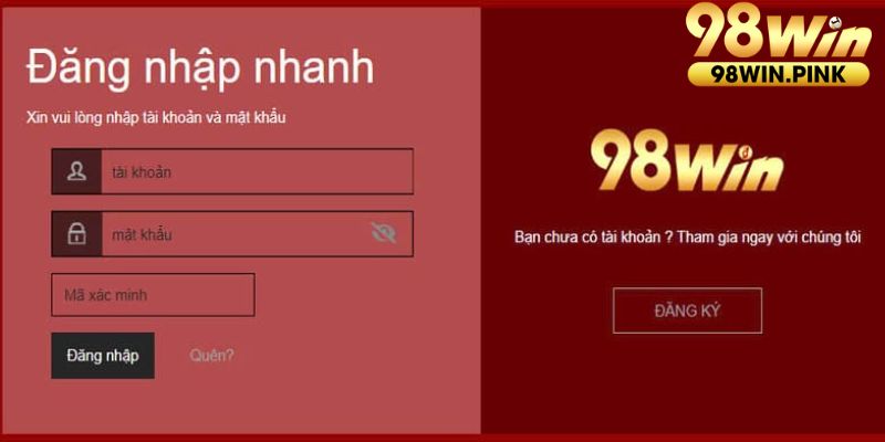 Nhập thông tin đã đăng ký vào đăng nhập 98Win